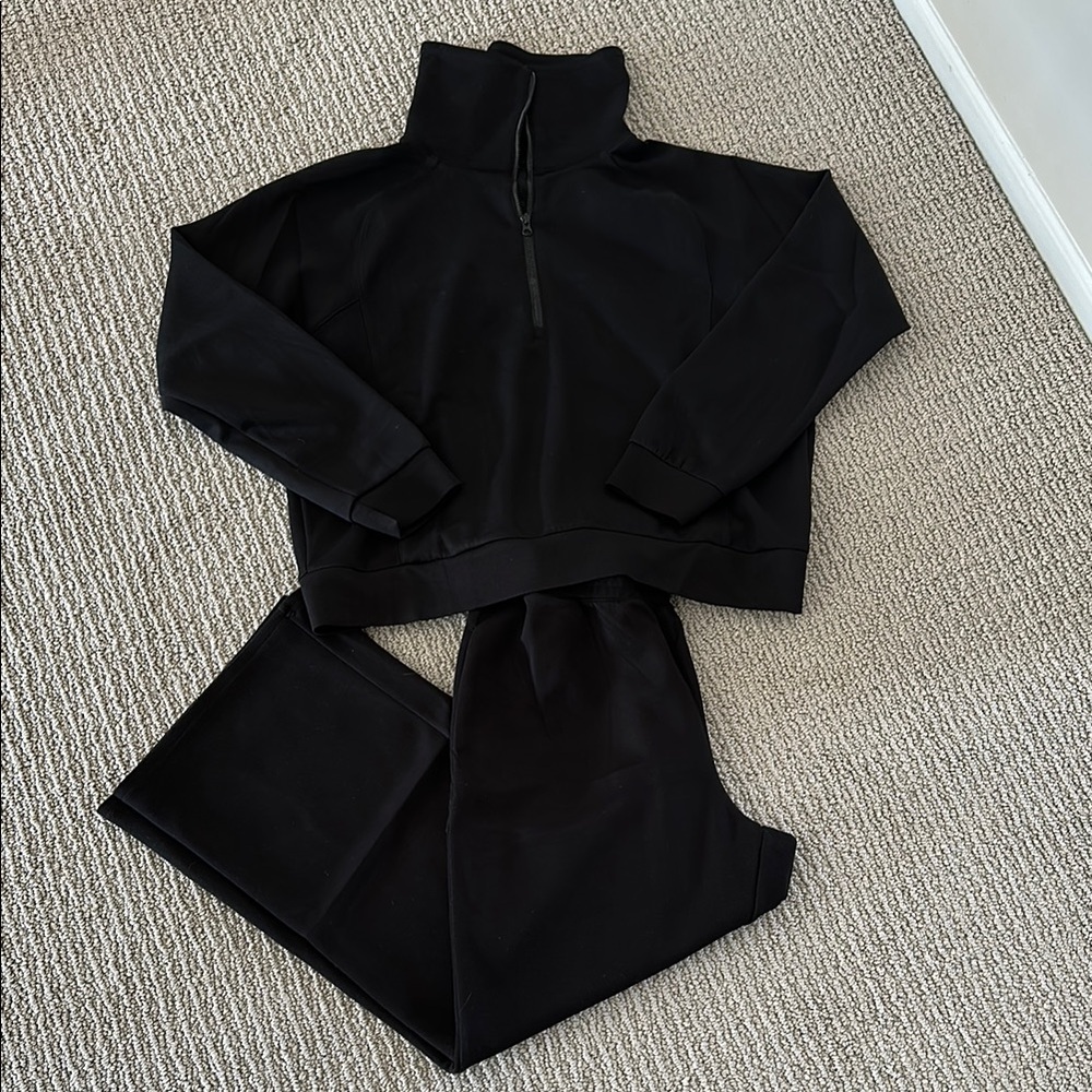 Anrabess Black Quarter-Zip Tracksuit Set